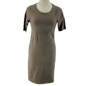Feathers maternity Dress striped brown Bodycon quarter sleeve fitted Medium